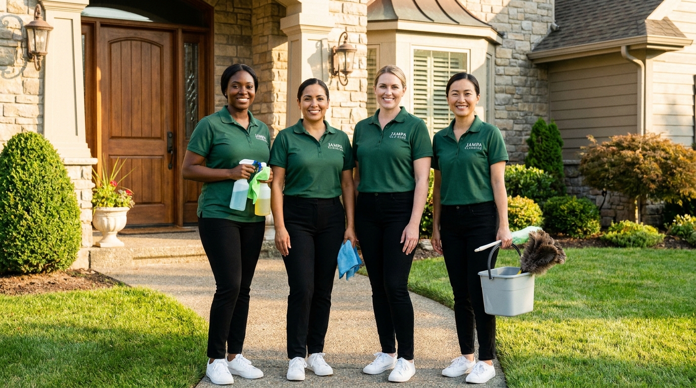 Jampa Cleaning team standing in front of a home in Elizabeth, NJ